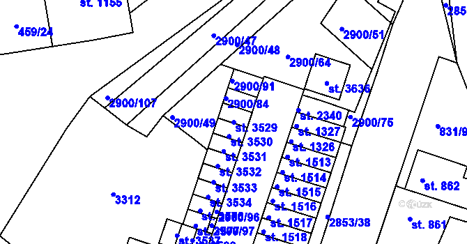 Parcela st. 3529 v KÚ Bystřice pod Hostýnem, Katastrální mapa