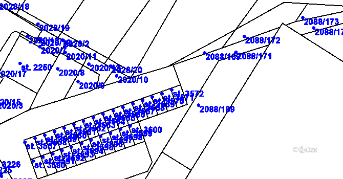 Parcela st. 3572 v KÚ Bystřice pod Hostýnem, Katastrální mapa