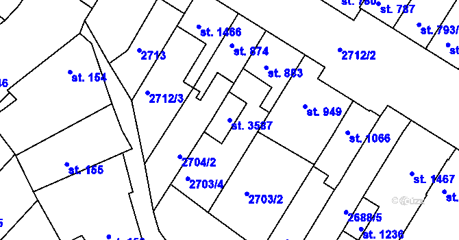 Parcela st. 3587 v KÚ Bystřice pod Hostýnem, Katastrální mapa