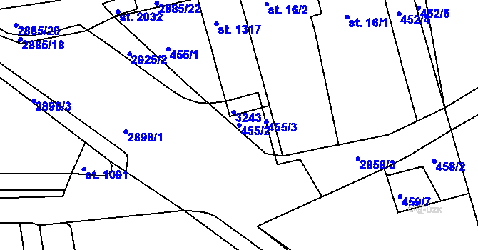 Parcela st. 455/2 v KÚ Bystřice pod Hostýnem, Katastrální mapa