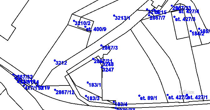 Parcela st. 89/3 v KÚ Bystřice pod Hostýnem, Katastrální mapa