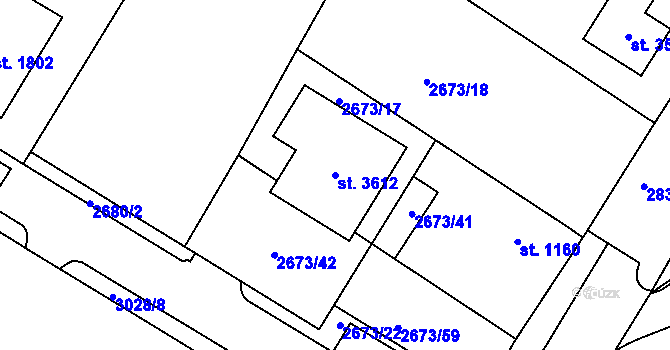 Parcela st. 3612 v KÚ Bystřice pod Hostýnem, Katastrální mapa