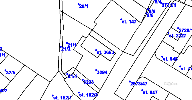 Parcela st. 3663 v KÚ Bystřice pod Hostýnem, Katastrální mapa