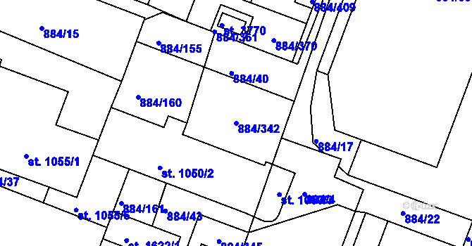 Parcela st. 884/342 v KÚ Bystřice pod Hostýnem, Katastrální mapa