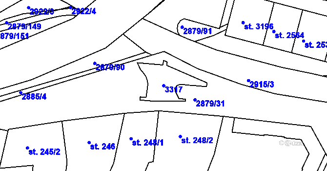 Parcela st. 3317 v KÚ Bystřice pod Hostýnem, Katastrální mapa