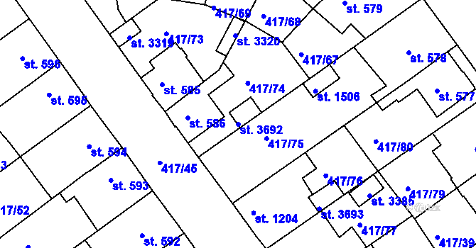 Parcela st. 3692 v KÚ Bystřice pod Hostýnem, Katastrální mapa