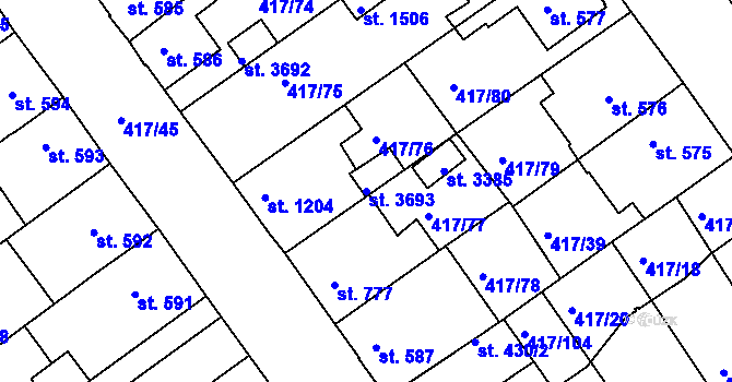 Parcela st. 3693 v KÚ Bystřice pod Hostýnem, Katastrální mapa