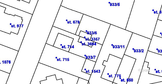Parcela st. 3694 v KÚ Bystřice pod Hostýnem, Katastrální mapa