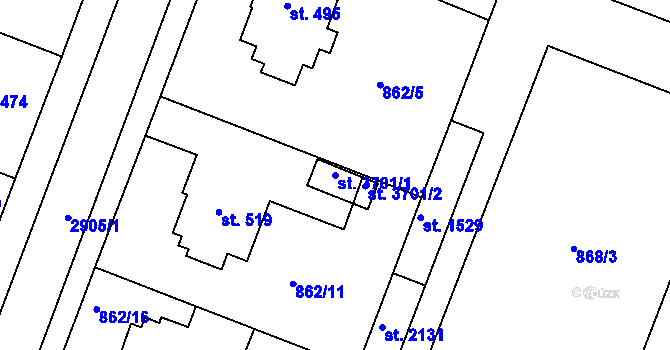 Parcela st. 3701/1 v KÚ Bystřice pod Hostýnem, Katastrální mapa