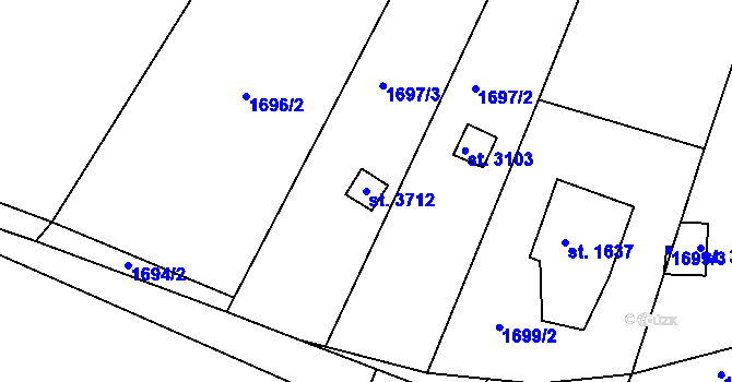 Parcela st. 3712 v KÚ Bystřice pod Hostýnem, Katastrální mapa