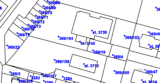 Parcela st. 3740 v KÚ Bystřice pod Hostýnem, Katastrální mapa