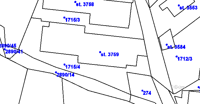 Parcela st. 3759 v KÚ Bystřice pod Hostýnem, Katastrální mapa
