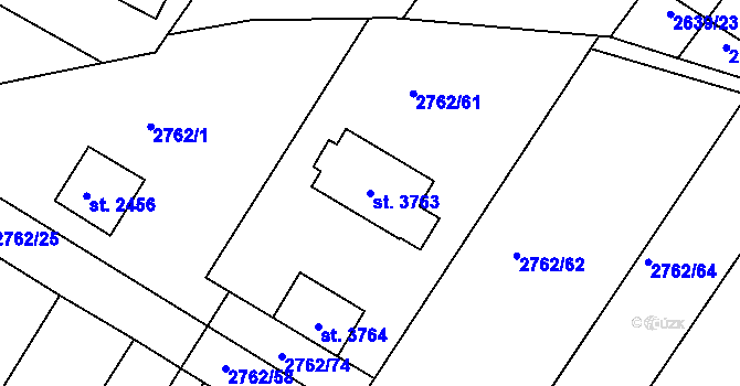 Parcela st. 3763 v KÚ Bystřice pod Hostýnem, Katastrální mapa