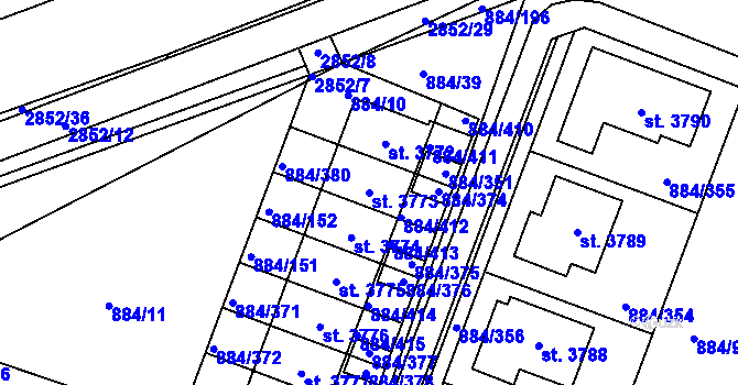 Parcela st. 3773 v KÚ Bystřice pod Hostýnem, Katastrální mapa
