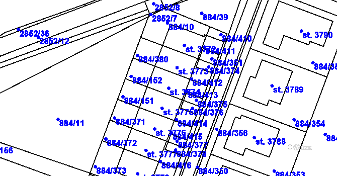Parcela st. 3774 v KÚ Bystřice pod Hostýnem, Katastrální mapa