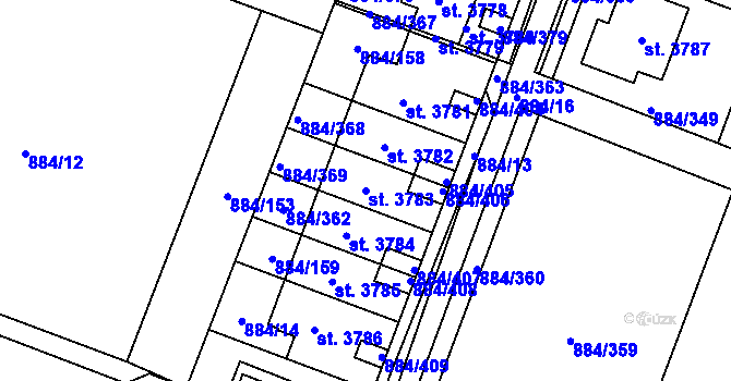 Parcela st. 3783 v KÚ Bystřice pod Hostýnem, Katastrální mapa
