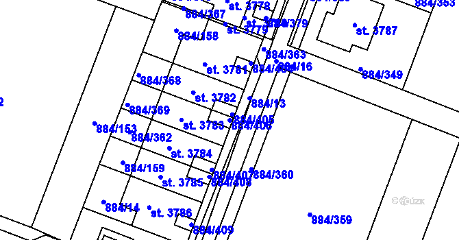 Parcela st. 884/406 v KÚ Bystřice pod Hostýnem, Katastrální mapa