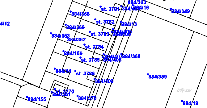 Parcela st. 884/407 v KÚ Bystřice pod Hostýnem, Katastrální mapa