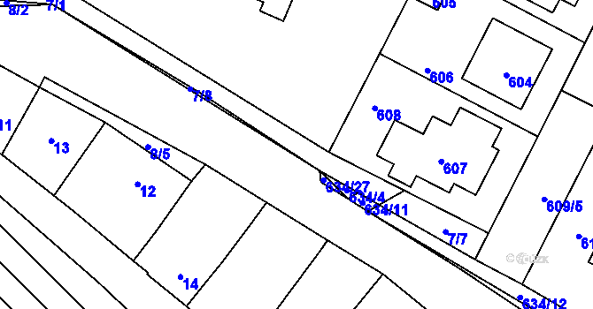 Parcela st. 7/5 v KÚ Rychlov u Bystřice pod Hostýnem, Katastrální mapa