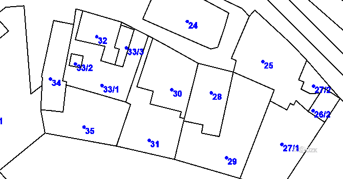 Parcela st. 30 v KÚ Rychlov u Bystřice pod Hostýnem, Katastrální mapa