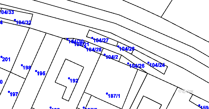 Parcela st. 104/2 v KÚ Rychlov u Bystřice pod Hostýnem, Katastrální mapa