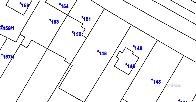 Parcela st. 148 v KÚ Rychlov u Bystřice pod Hostýnem, Katastrální mapa