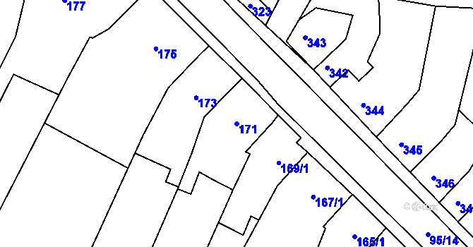 Parcela st. 171 v KÚ Rychlov u Bystřice pod Hostýnem, Katastrální mapa