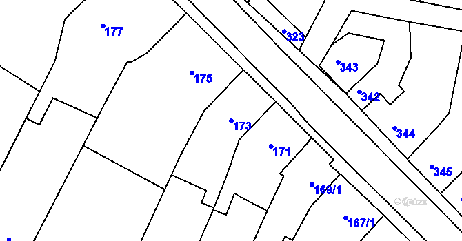 Parcela st. 173 v KÚ Rychlov u Bystřice pod Hostýnem, Katastrální mapa