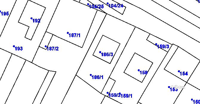 Parcela st. 186/3 v KÚ Rychlov u Bystřice pod Hostýnem, Katastrální mapa