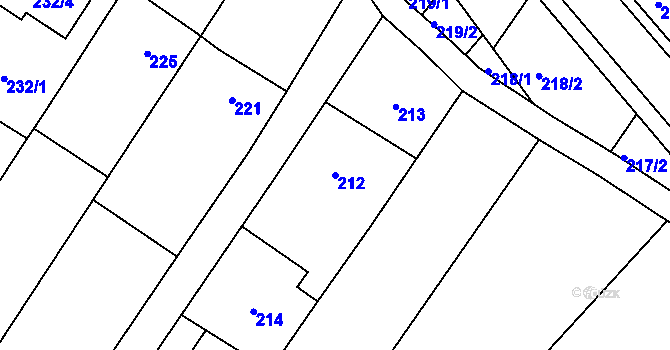 Parcela st. 212 v KÚ Rychlov u Bystřice pod Hostýnem, Katastrální mapa