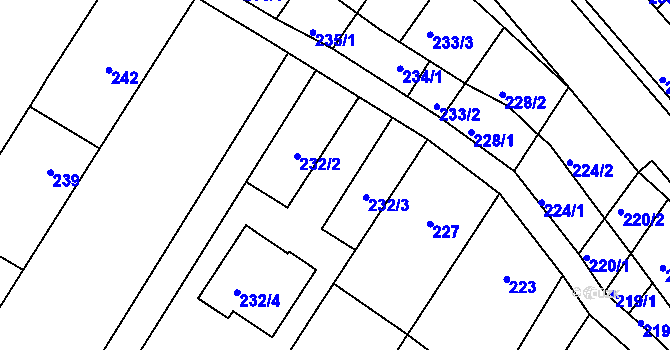 Parcela st. 232/5 v KÚ Rychlov u Bystřice pod Hostýnem, Katastrální mapa