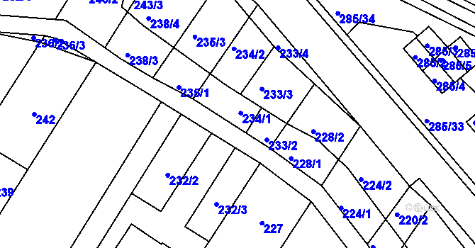Parcela st. 233/1 v KÚ Rychlov u Bystřice pod Hostýnem, Katastrální mapa