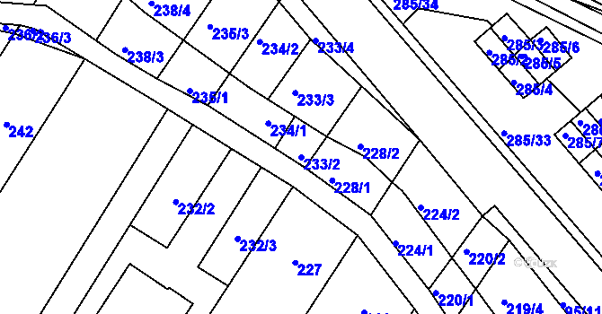 Parcela st. 233/2 v KÚ Rychlov u Bystřice pod Hostýnem, Katastrální mapa