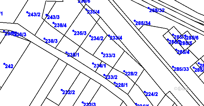 Parcela st. 233/3 v KÚ Rychlov u Bystřice pod Hostýnem, Katastrální mapa
