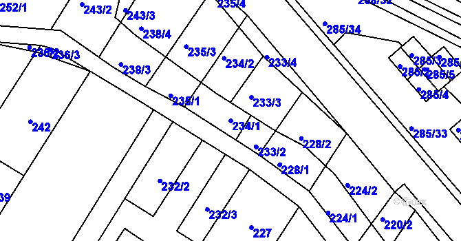 Parcela st. 234/1 v KÚ Rychlov u Bystřice pod Hostýnem, Katastrální mapa