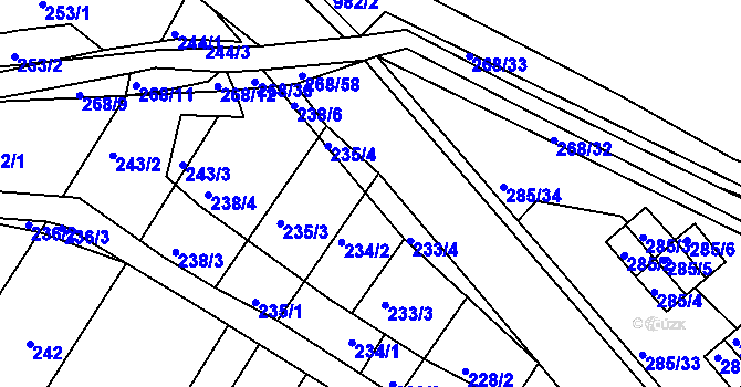 Parcela st. 234/3 v KÚ Rychlov u Bystřice pod Hostýnem, Katastrální mapa
