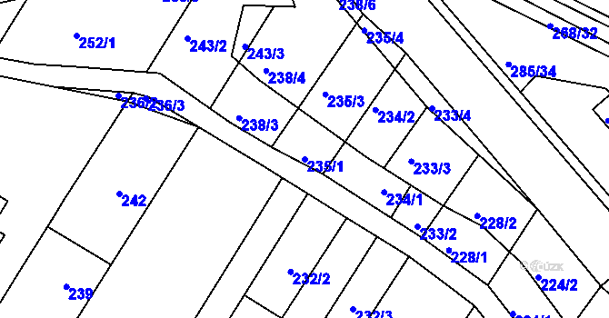 Parcela st. 235/1 v KÚ Rychlov u Bystřice pod Hostýnem, Katastrální mapa