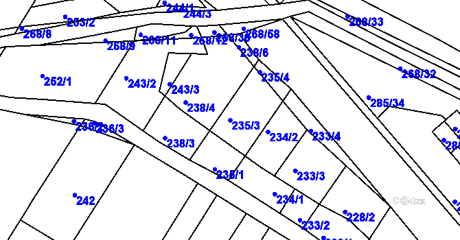 Parcela st. 235/3 v KÚ Rychlov u Bystřice pod Hostýnem, Katastrální mapa