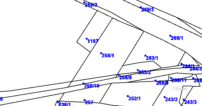 Parcela st. 258/1 v KÚ Rychlov u Bystřice pod Hostýnem, Katastrální mapa