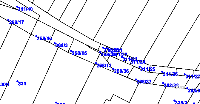 Parcela st. 268/35 v KÚ Rychlov u Bystřice pod Hostýnem, Katastrální mapa