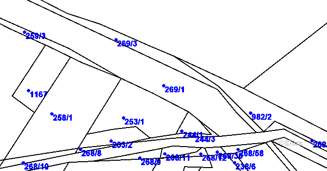 Parcela st. 269/1 v KÚ Rychlov u Bystřice pod Hostýnem, Katastrální mapa