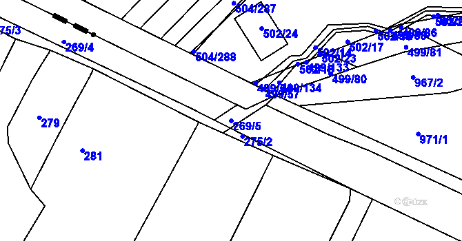 Parcela st. 269/5 v KÚ Rychlov u Bystřice pod Hostýnem, Katastrální mapa