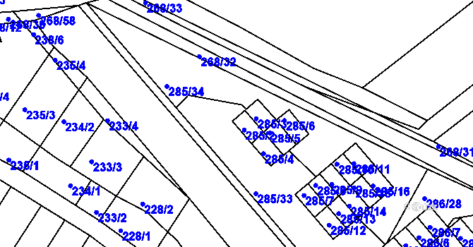 Parcela st. 285/2 v KÚ Rychlov u Bystřice pod Hostýnem, Katastrální mapa