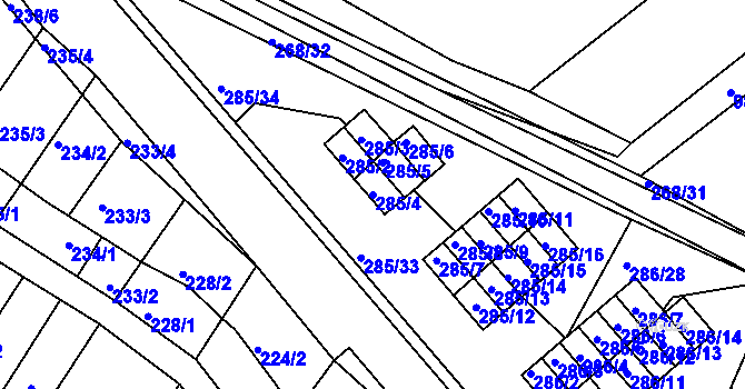 Parcela st. 285/4 v KÚ Rychlov u Bystřice pod Hostýnem, Katastrální mapa