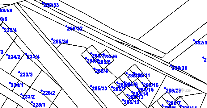 Parcela st. 285/6 v KÚ Rychlov u Bystřice pod Hostýnem, Katastrální mapa