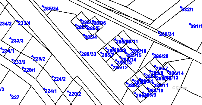Parcela st. 285/7 v KÚ Rychlov u Bystřice pod Hostýnem, Katastrální mapa