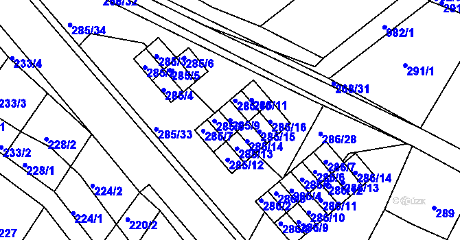 Parcela st. 285/9 v KÚ Rychlov u Bystřice pod Hostýnem, Katastrální mapa