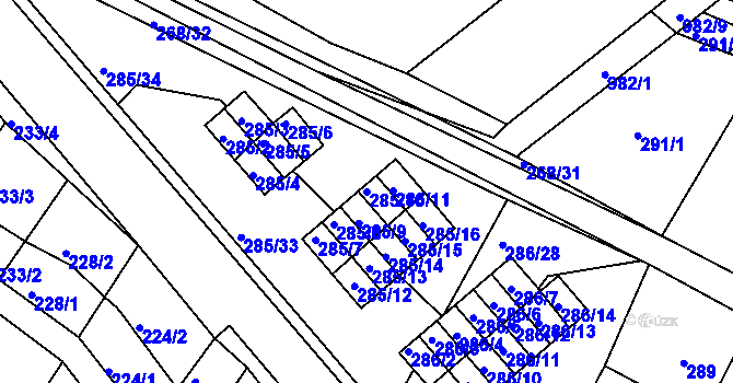 Parcela st. 285/10 v KÚ Rychlov u Bystřice pod Hostýnem, Katastrální mapa