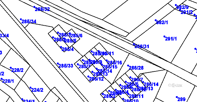 Parcela st. 285/11 v KÚ Rychlov u Bystřice pod Hostýnem, Katastrální mapa