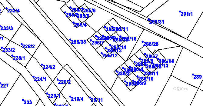 Parcela st. 285/12 v KÚ Rychlov u Bystřice pod Hostýnem, Katastrální mapa